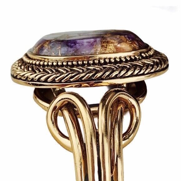 Studio Barse Mohave Amethyst Brass Openwork Cuff Bracelet Clover - Picture 3 of 6